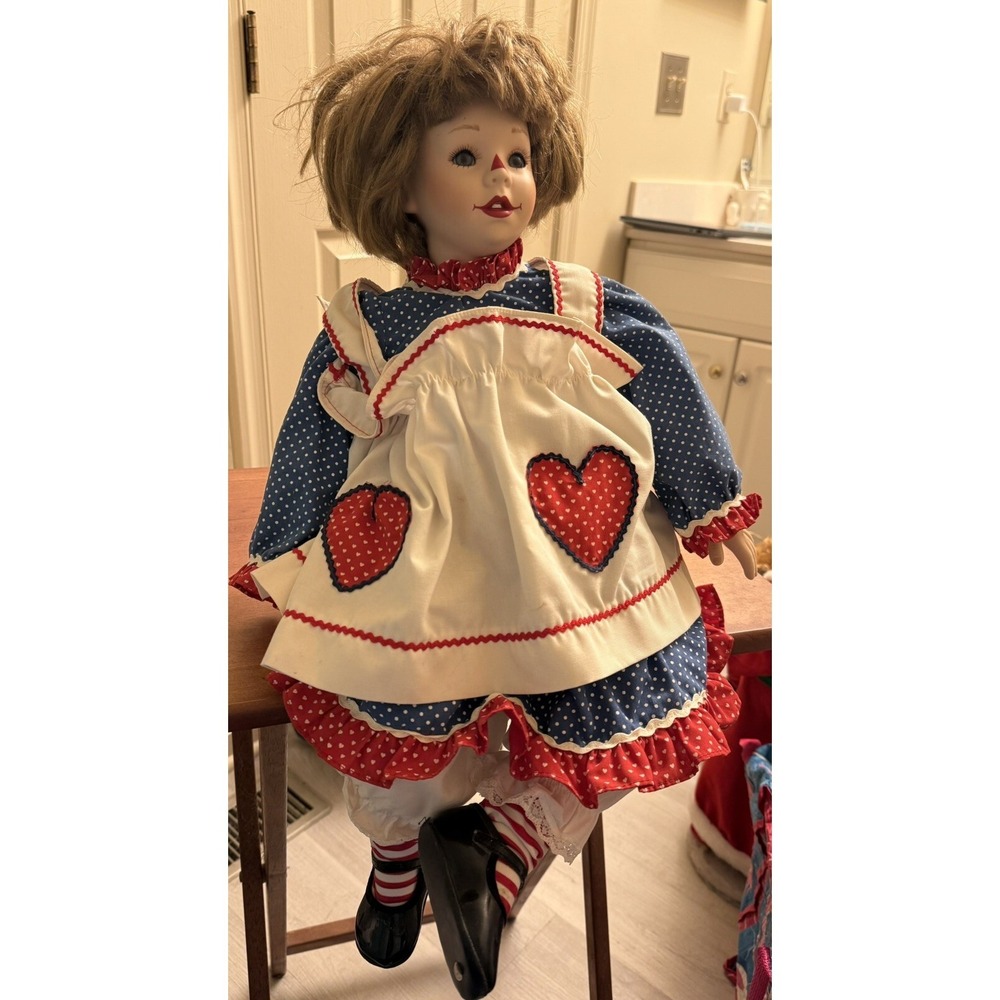 Vintage Danbury Mint Porcelain Raggedy‎ Ann Doll. Circa 1980's.